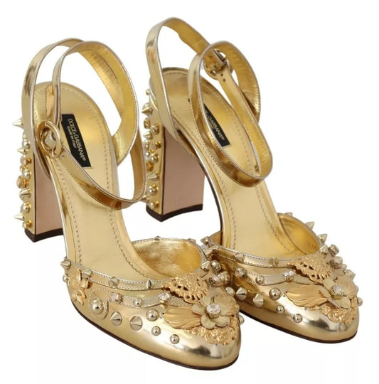 Dolce & Gabbana Gold Studs Vally Slingback Sandals Shoes