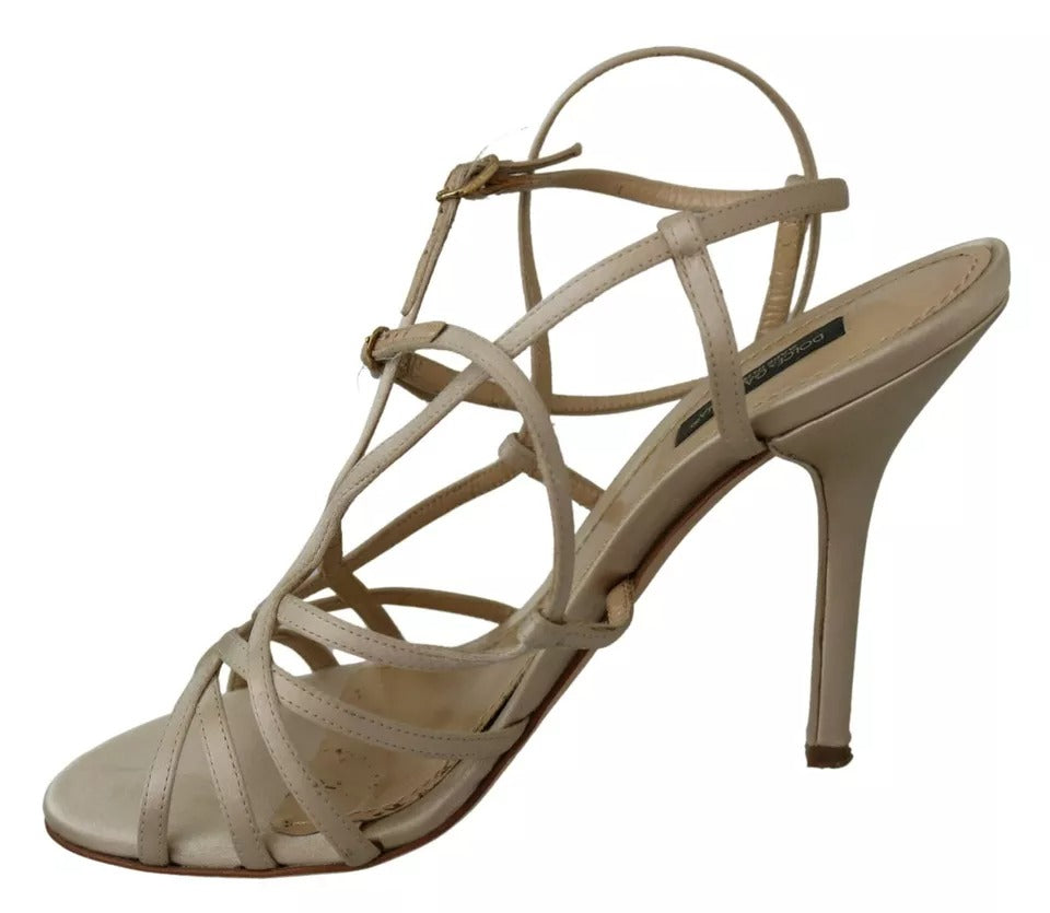 Dolce & Gabbana Gold Silk Ankle Strap Heels Sandals Shoes