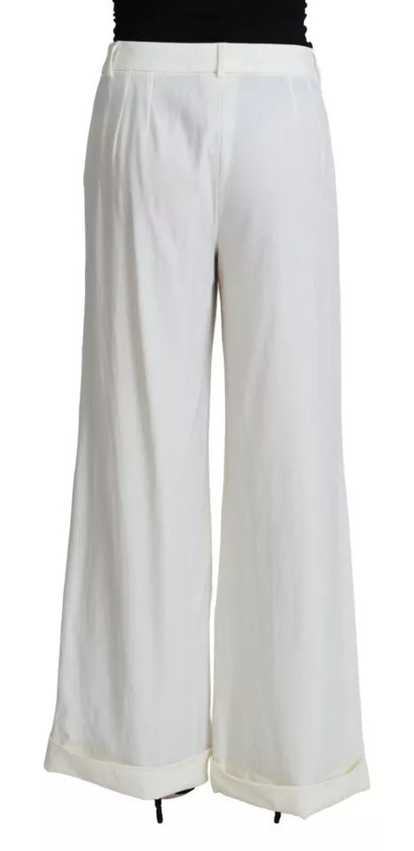 Dolce & Gabbana White Wide Leg Virgin Wool Pants