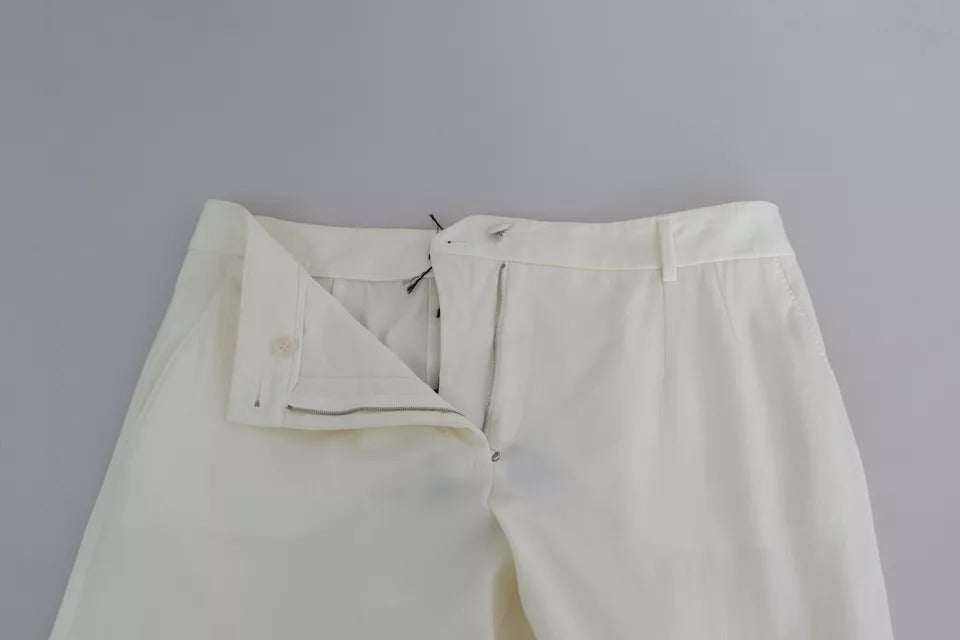 Dolce & Gabbana White Wide Leg Virgin Wool Pants