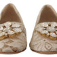 Dolce & Gabbana Beige Lace Crystal Ballet Flats Loafers Shoes