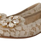 Dolce & Gabbana Beige Lace Crystal Ballet Flats Loafers Shoes