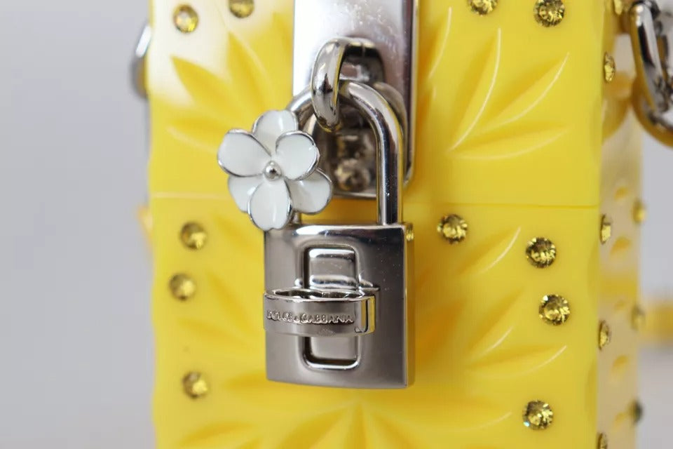 Dolce & Gabbana Yellow Plexiglass Crystals Box Padlock Women Clutch Bag