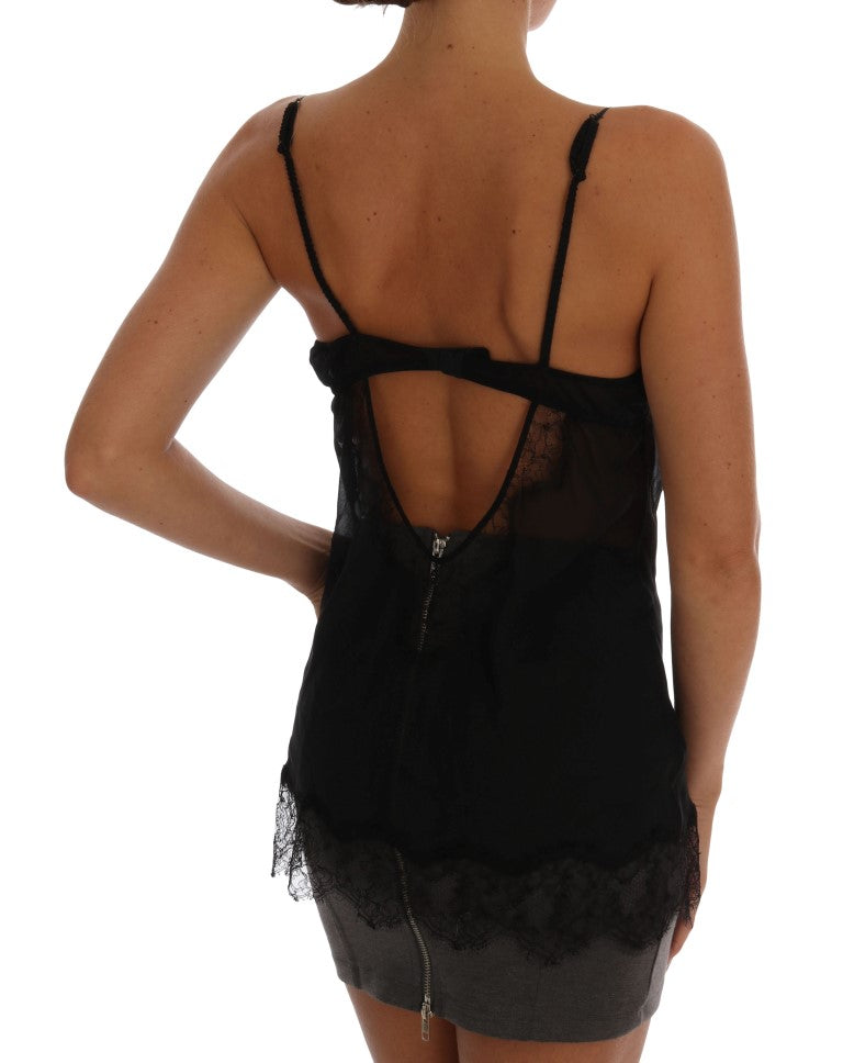 Dolce & Gabbana Elegant Black Silk Lace Lingerie Chemise