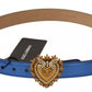 Dolce & Gabbana Blue Leather DEVOTION Heart DG Logo Metal Buckle Belt