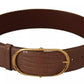 Dolce & Gabbana Brown Wide Waist Leather Gold Oval Metal Buckle Belt