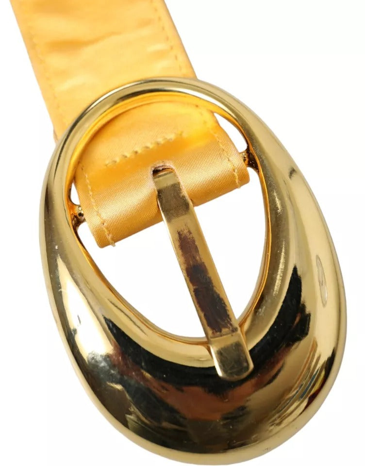 Dolce & Gabbana Gold Satin Leather Oval Metal Buckle Belt