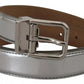 Dolce & Gabbana Silver Leather Metal Buckle Belt