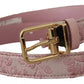 Dolce & Gabbana Pink Jaquard Embroidered Gold Tone Metal Buckle Belt