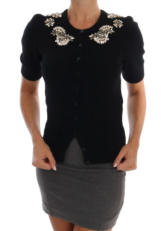 Dolce & Gabbana Black Cashmere Crystal Embellished Cardigan