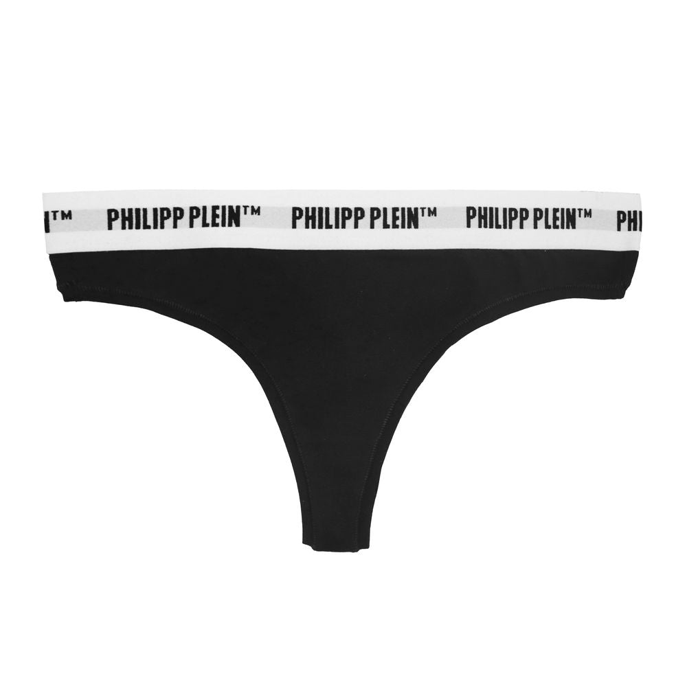 Philipp Plein Black Cotton Women Thong Two-Pack