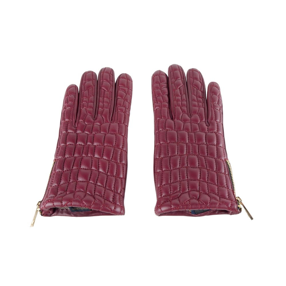 Cavalli Class Elegant Burgundy Lambskin Gloves