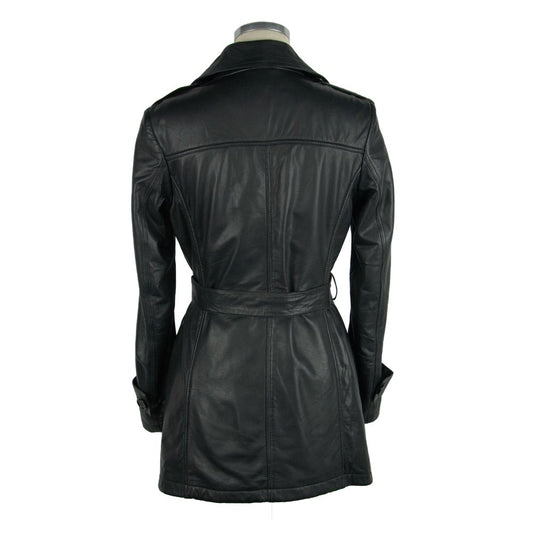 Emilio Romanelli Black Leather Women Coat