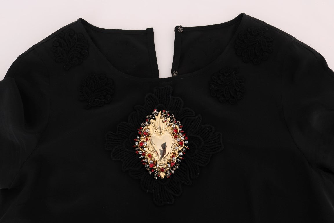 Dolce & Gabbana Embellished Sacred Heart Silk Blouse