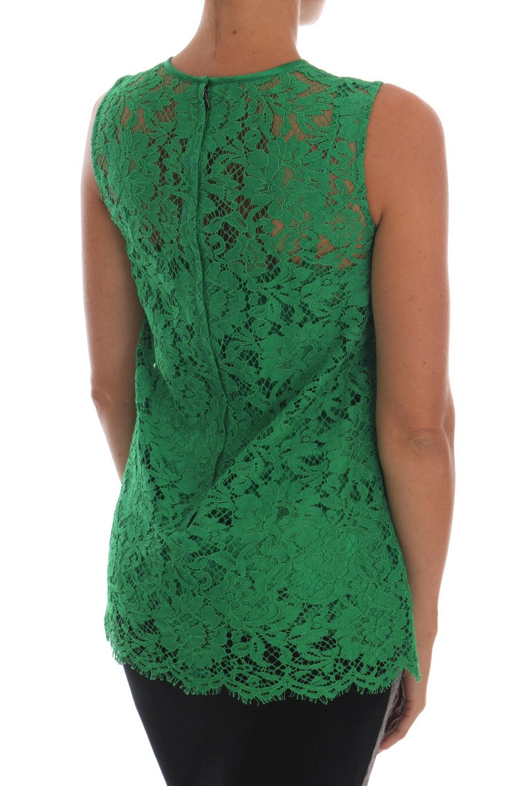 Dolce & Gabbana Elegant Green Floral Lace Sleeveless Blouse