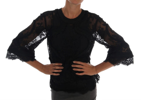 Dolce & Gabbana Elegant Black Floral Lace Torero Blouse