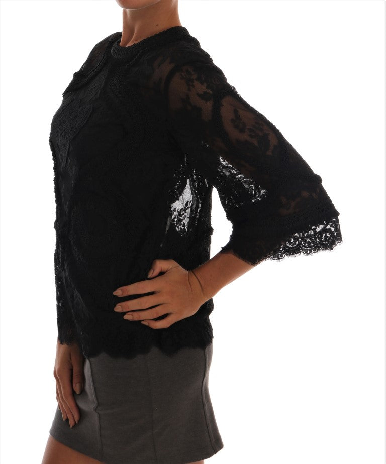 Dolce & Gabbana Elegant Black Floral Lace Torero Blouse