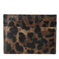 Dolce & Gabbana Brown Leather Leopard Logo Plaque Women Cardholder Wallet