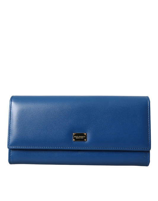 Dolce & Gabbana Blue Dauphine Leather Logo Plaque Continental Wallet