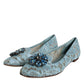 Dolce & Gabbana Blue Lace Crystal Ballet Flats Loafers Shoes