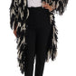 Dolce & Gabbana Black and White Fringed Wool Coat Jacket