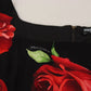 Dolce & Gabbana Black Red Roses Sheath Silk Stretch Dress