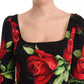 Dolce & Gabbana Black Red Roses Sheath Silk Stretch Dress