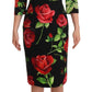 Dolce & Gabbana Black Red Roses Sheath Silk Stretch Dress