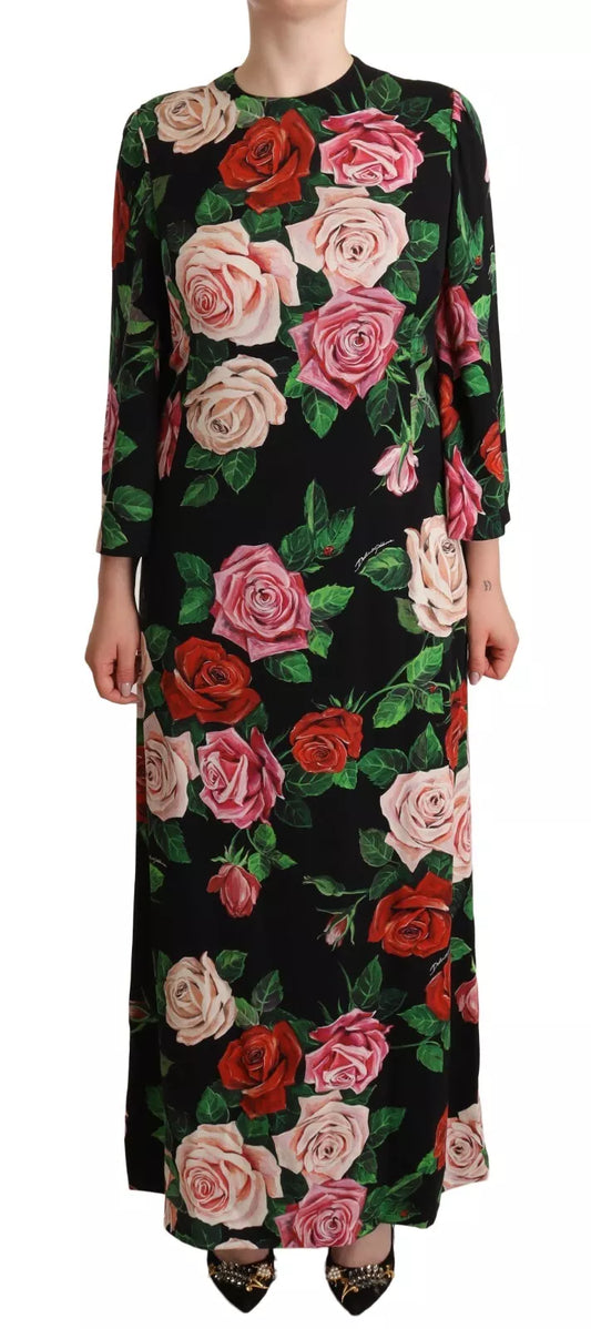 Dolce & Gabbana Black Floral Print Silk Long Maxi Gown Dress