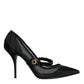 Dolce & Gabbana Black Mesh Mary Jane Crystal Heel Pumps Shoes