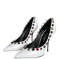 Dolce & Gabbana White Crystal Leather High Heels Pumps Shoes