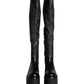 Dolce & Gabbana Black Leather Logo Knee High Boots Shoes