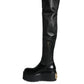 Dolce & Gabbana Black Leather Logo Knee High Boots Shoes