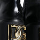 Dolce & Gabbana Black Leather Logo Knee High Boots Shoes