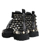 Dolce & Gabbana Black Leather Studs Embellished Combat Boots Shoes