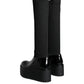 Dolce & Gabbana Black Leather Jersey Knee High Boots Shoes