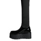 Dolce & Gabbana Black Leather Jersey Knee High Boots Shoes