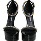 Dolce & Gabbana Black Keira Leather Crystals Sandals Heels Shoes