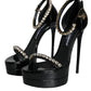 Dolce & Gabbana Black Keira Leather Crystals Sandals Heels Shoes