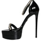 Dolce & Gabbana Black Keira Leather Crystals Sandals Heels Shoes