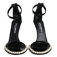 Dolce & Gabbana Black Keira Leather Faux Pearl Sandals Heels Shoes