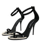 Dolce & Gabbana Black Keira Leather Faux Pearl Sandals Heels Shoes