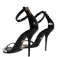 Dolce & Gabbana Black Keira Leather Faux Pearl Sandals Heels Shoes