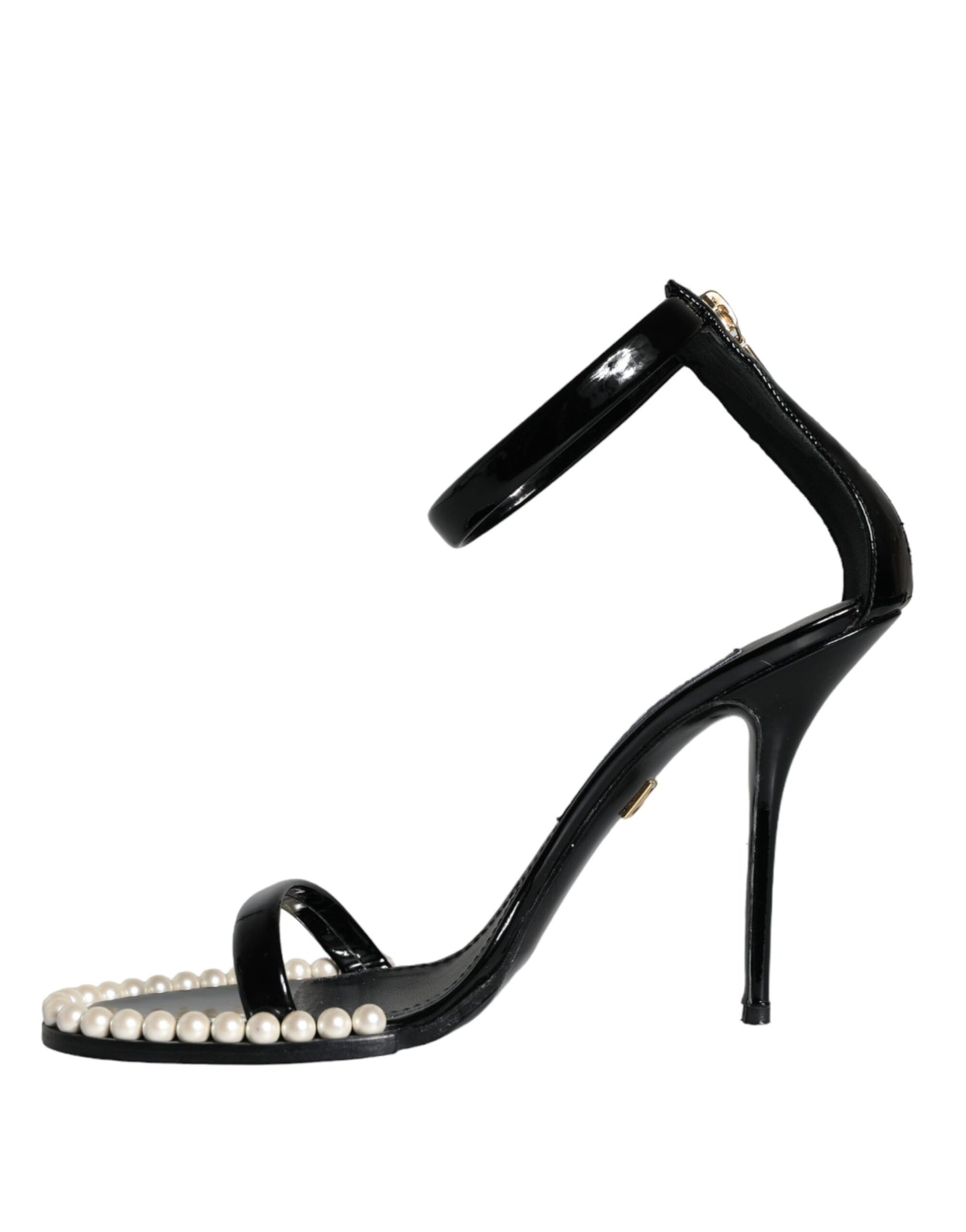 Dolce & Gabbana Black Keira Leather Faux Pearl Sandals Heels Shoes