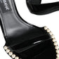 Dolce & Gabbana Black Keira Leather Faux Pearl Sandals Heels Shoes