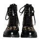 Dolce & Gabbana Black Leather Studs Embellished Combat Boots Shoes