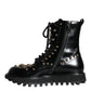 Dolce & Gabbana Black Leather Studs Embellished Combat Boots Shoes