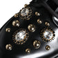 Dolce & Gabbana Black Leather Studs Embellished Combat Boots Shoes