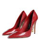 Dolce & Gabbana Red Patent Leather Faux Pearl Heels Pumps Shoes