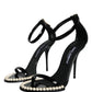 Dolce & Gabbana Black Keira Leather Faux Pearl Sandals Heels Shoes